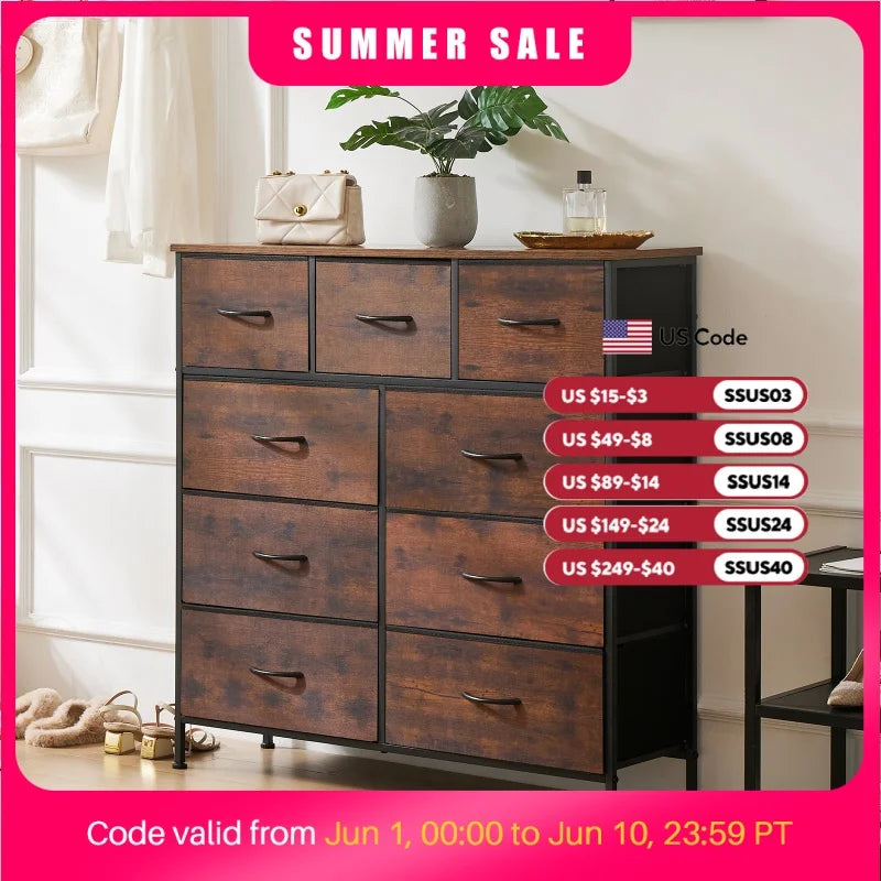 JHK Dresser Wardrobe With Nine Fabric Storage Drawers