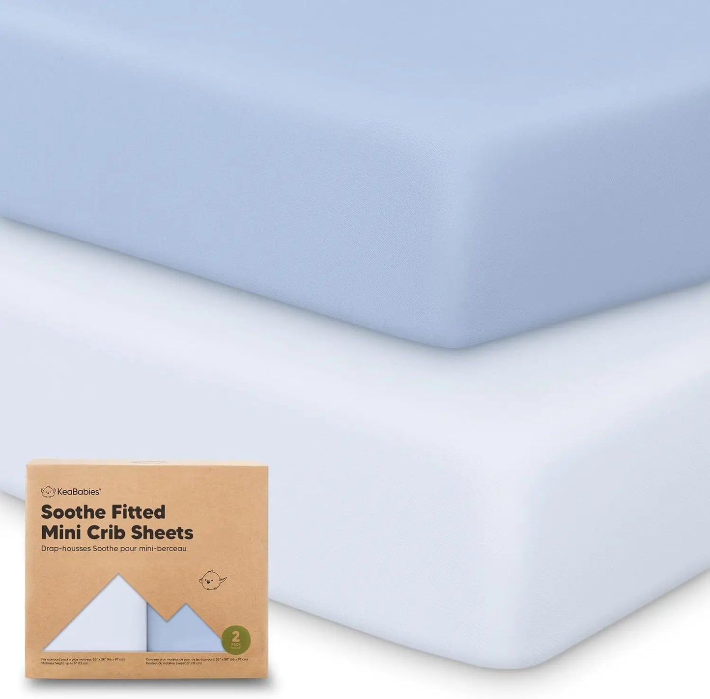 2-Pack Mini Crib Sheets Fitted - 38x26 Pack N Play Sheets for Pack and Play Mattress, Organic Cotton, Soft & Breathable Playard