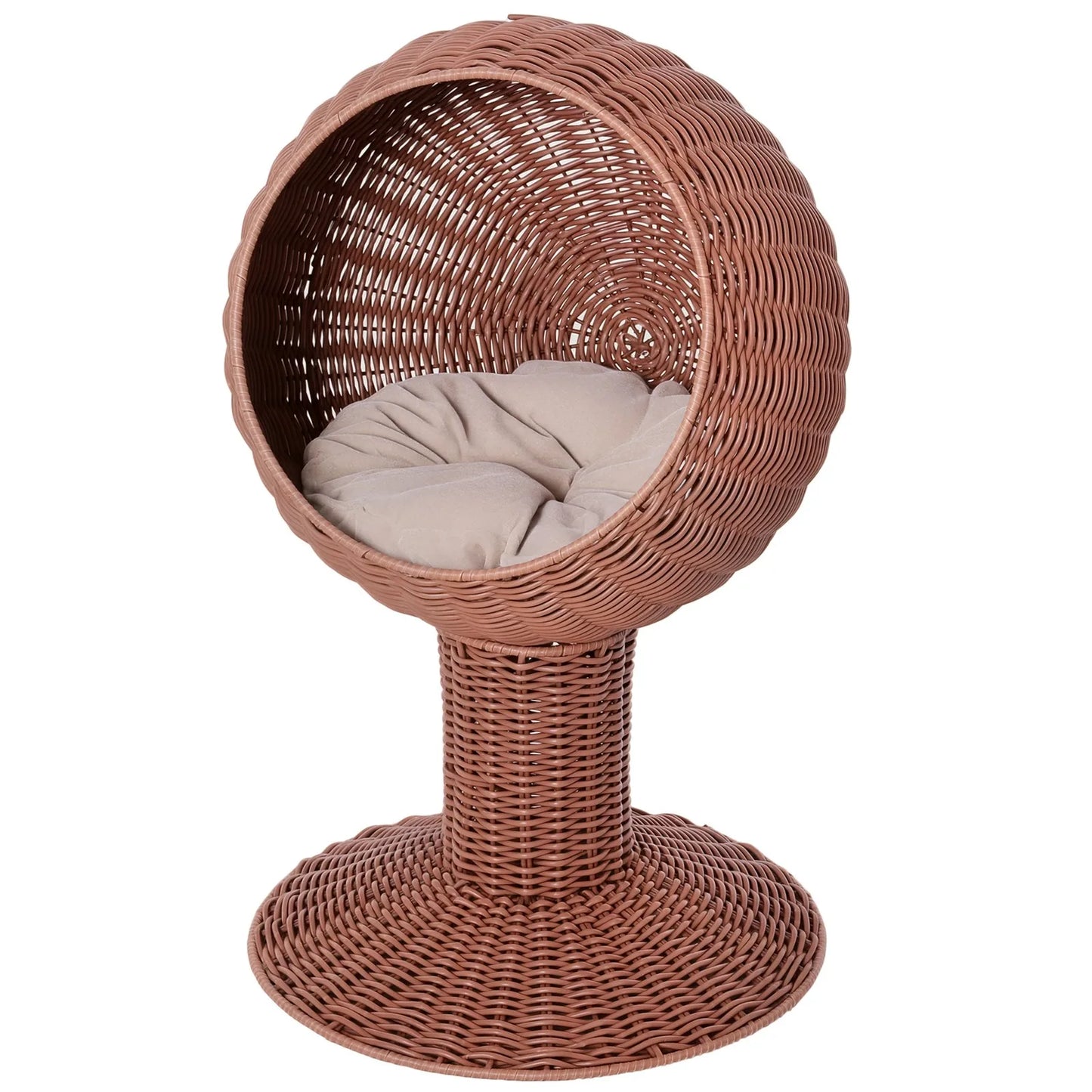 27" Rattan Wicker Elevated Pet Bed Cat Cave Condo Hooded Cushion Scratch House