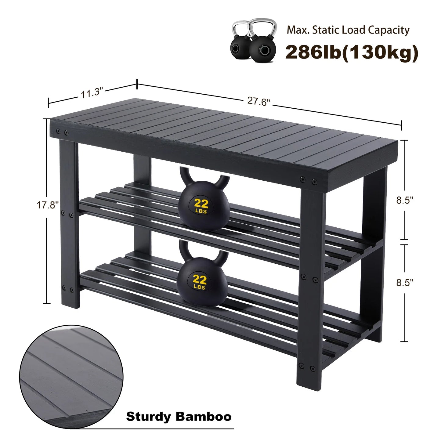JHK 3-Tier Bamboo Entryway Bench Shoe Storage Organizer