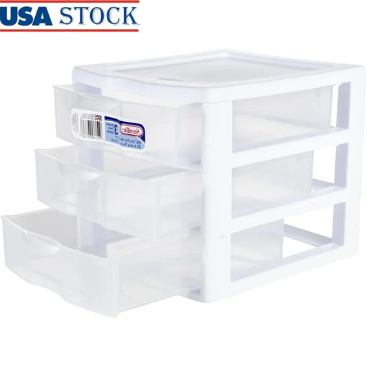 Clear 3 Drawer Plastic Storage Organizer For Desk And Office
