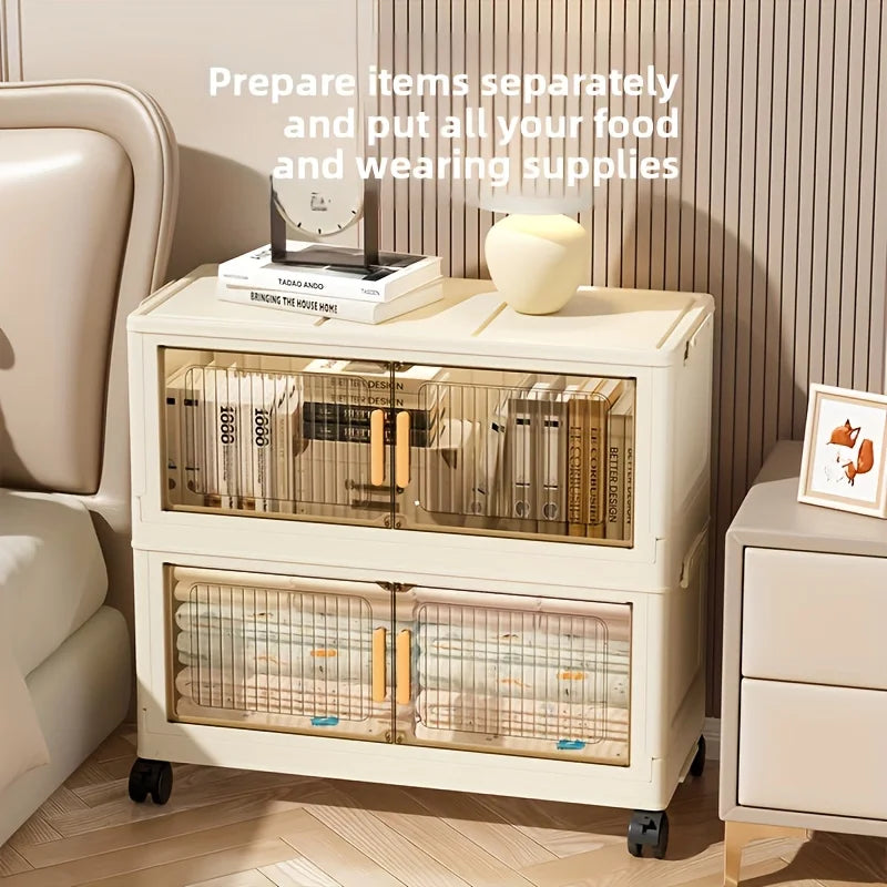 Multi Tier Foldable Plastic Stackable Storage Cabinet With Wheels