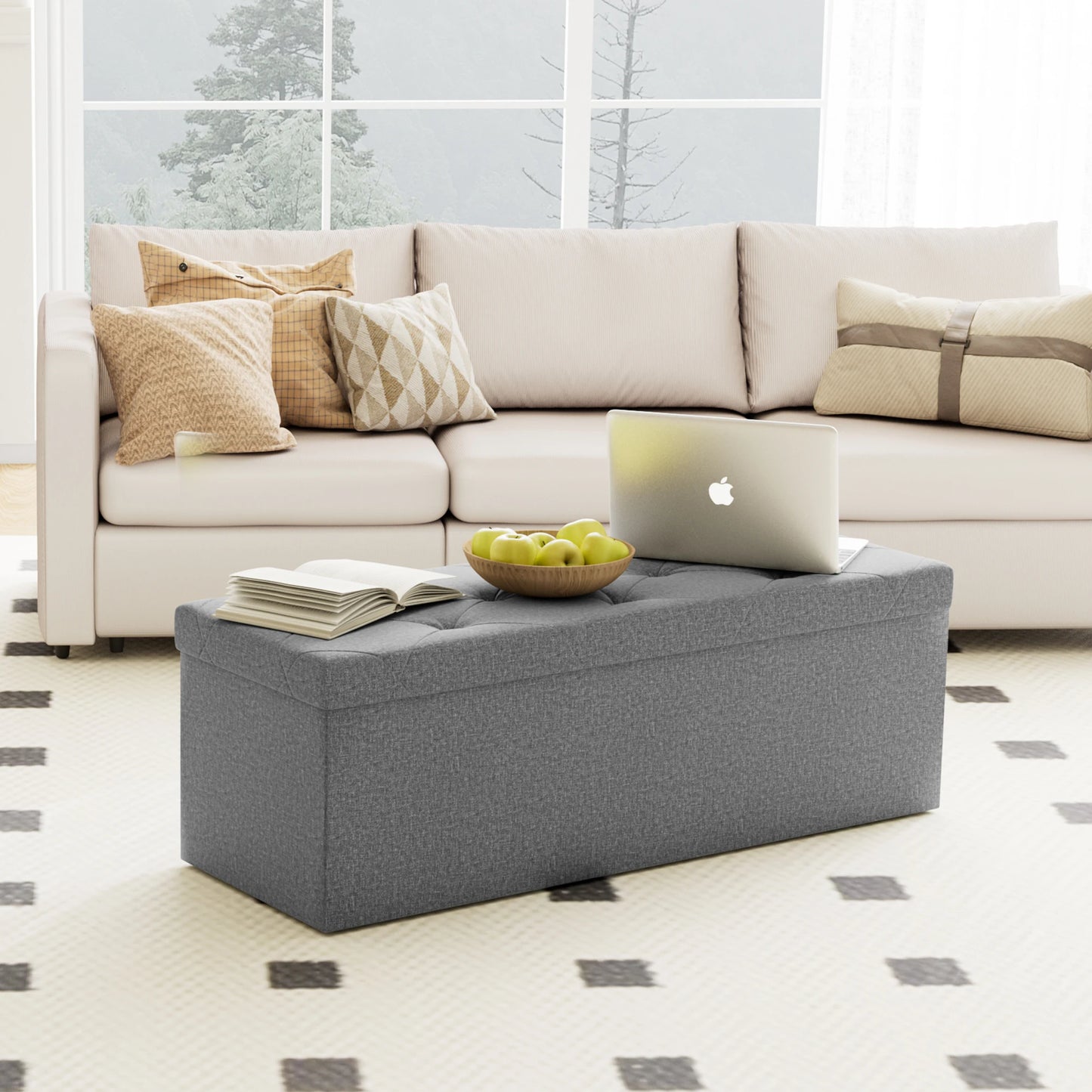 JHK Folding Storage Ottoman Bench With Hidden Storage And Toy Box