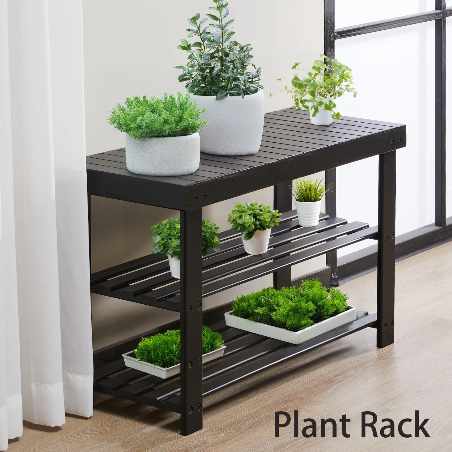 JHK 3-Tier Bamboo Entryway Bench Shoe Storage Organizer