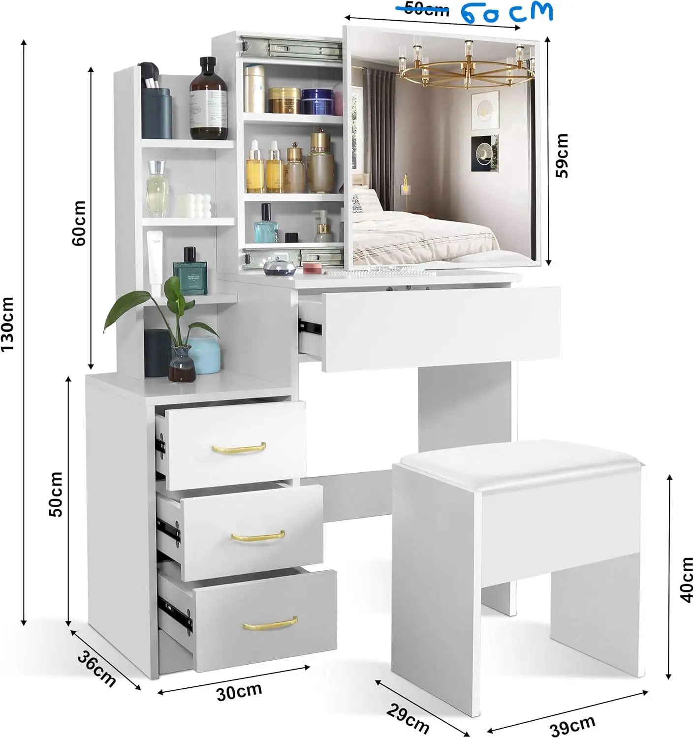 HiMISS Vanity Desk With Mirror And Superior Led Lighting