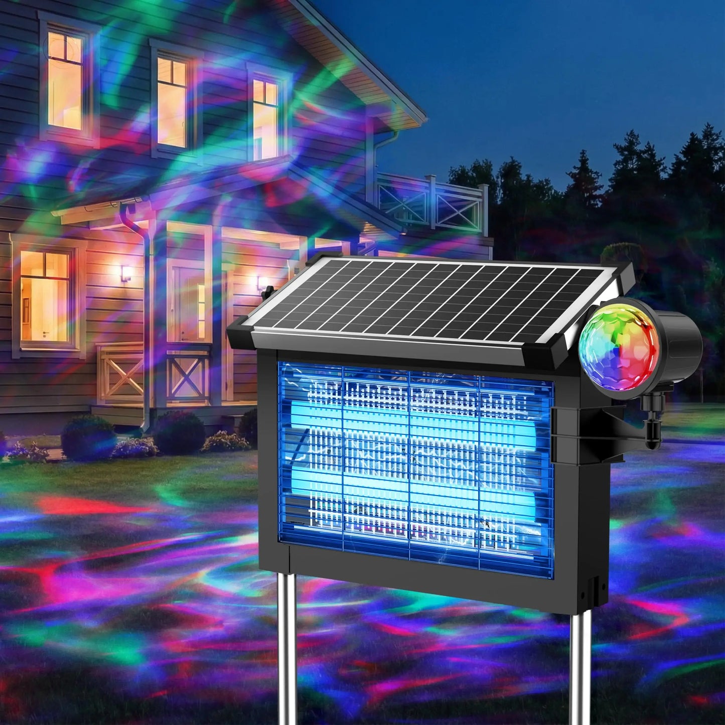 Solar Bug Zapper 4500V 2in1 Rechargeable IP66 Waterproof Projection Light