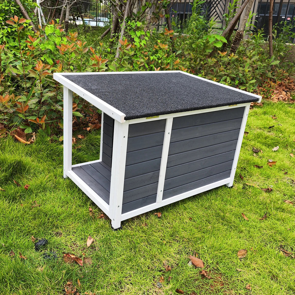 Outdoor Wooden Puppy Kennel with Durable Roof and Porch Terrace