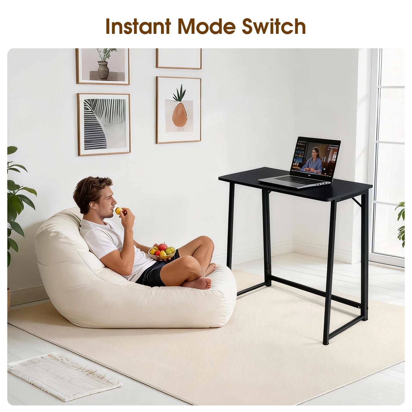 JHK Folding Office Desk With Metal Frame Easy Assembly