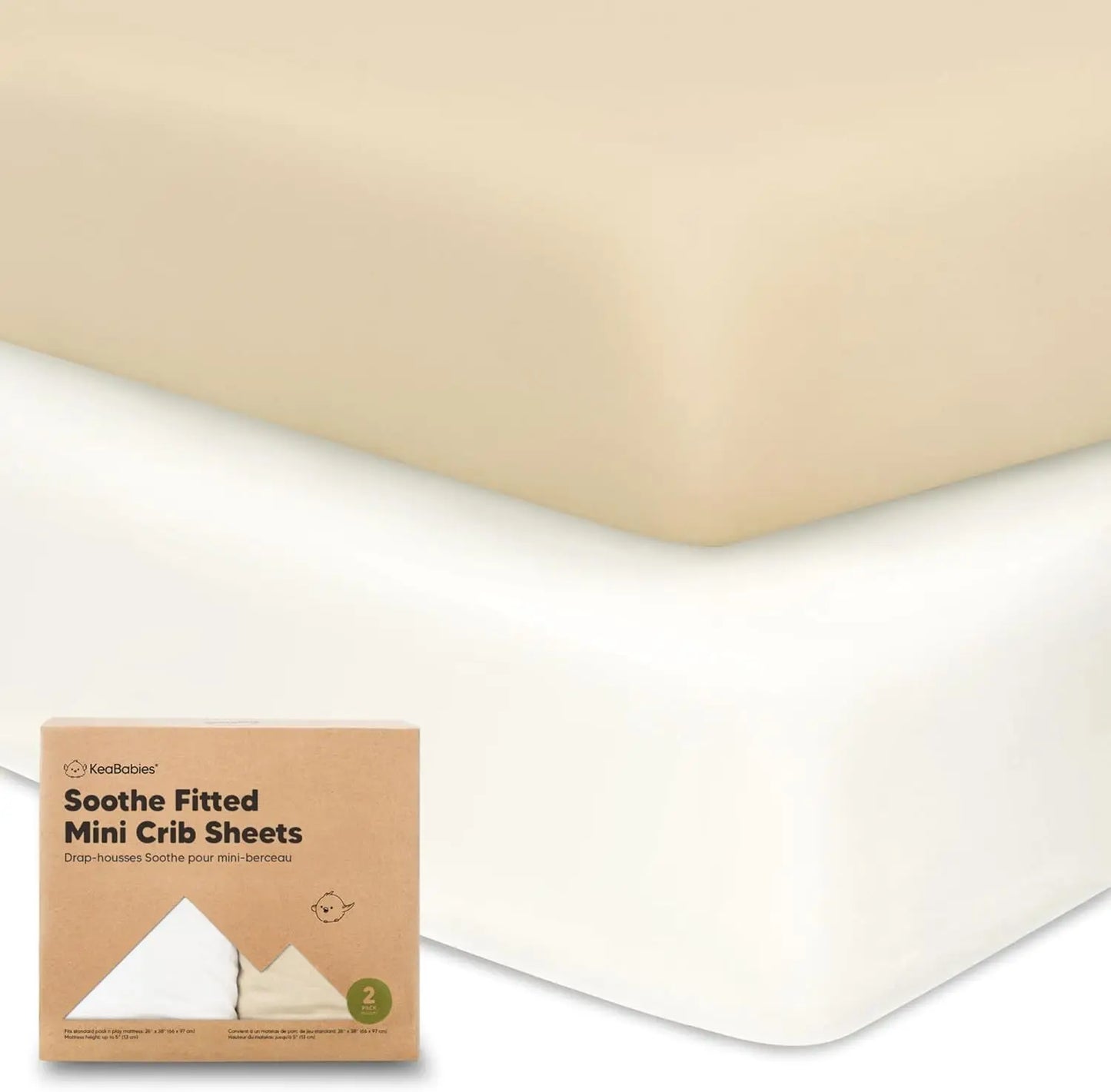 2-Pack Mini Crib Sheets Fitted - 38x26 Pack N Play Sheets for Pack and Play Mattress, Organic Cotton, Soft & Breathable Playard