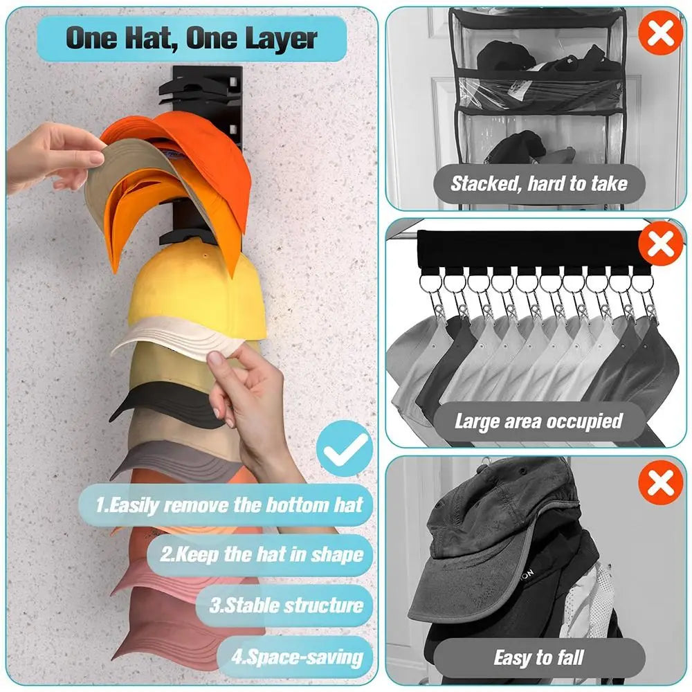 Plastic Hat Rack Wall Mounted Cap Organizer For Baseball Caps