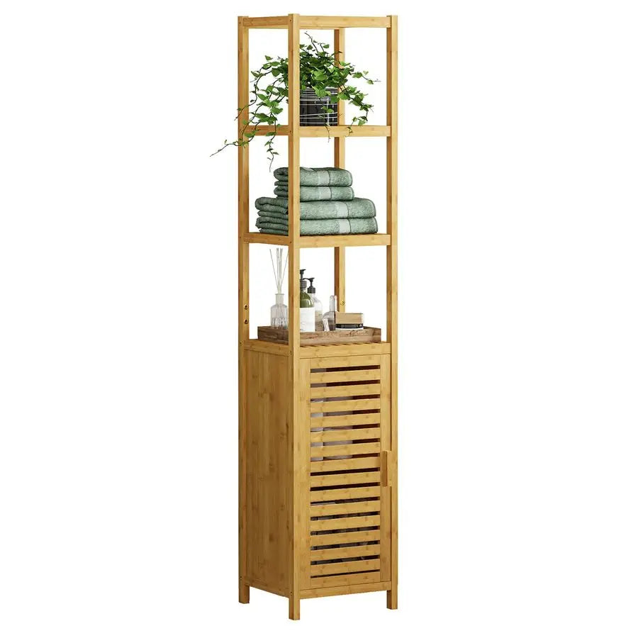 Tall Slim Storage Cabinet With Shutter Door 3 Tier Shelves