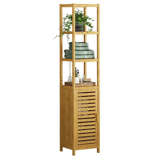 Tall Slim Storage Cabinet With Shutter Door 3 Tier Shelves