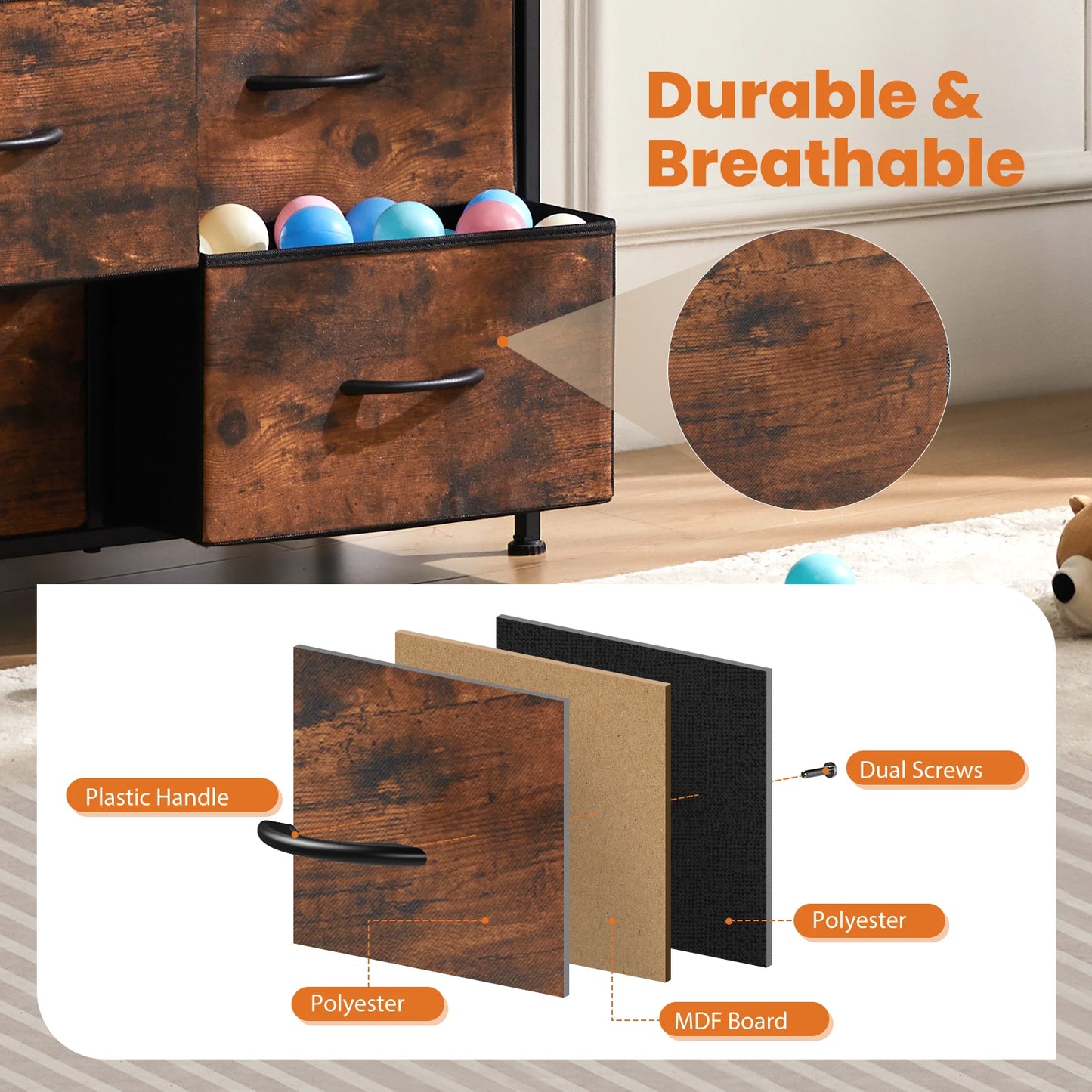 JHK Dresser Wardrobe With Nine Fabric Storage Drawers