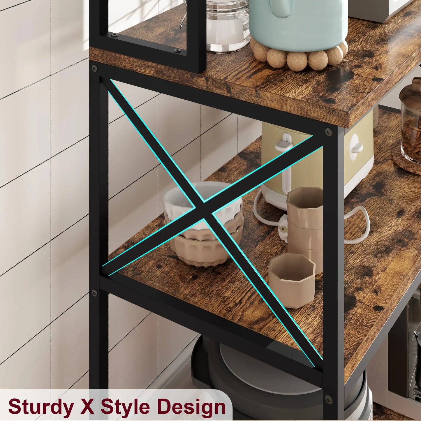 Mesh Kitchen Standing Shelf For Microwave Five Tier Design
