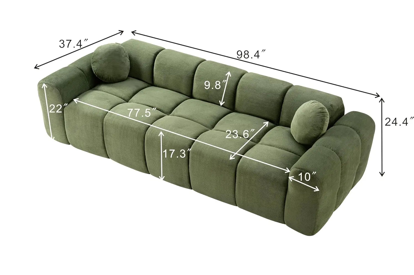 98.4" Cloud Sofa Couches, Comfy Upholstered Corduroy 3-Seater Boneless Marshmallow Couch, Modern Oversized Loveseat, Custom