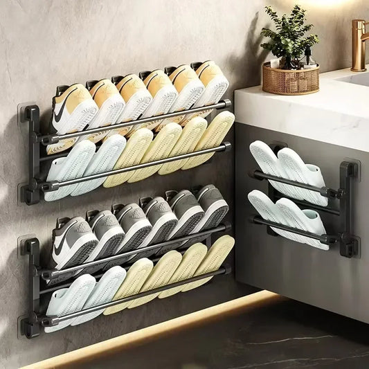 MOZHOU Wall Mounted Shoe Rack Multifunctional Bathroom Organizer