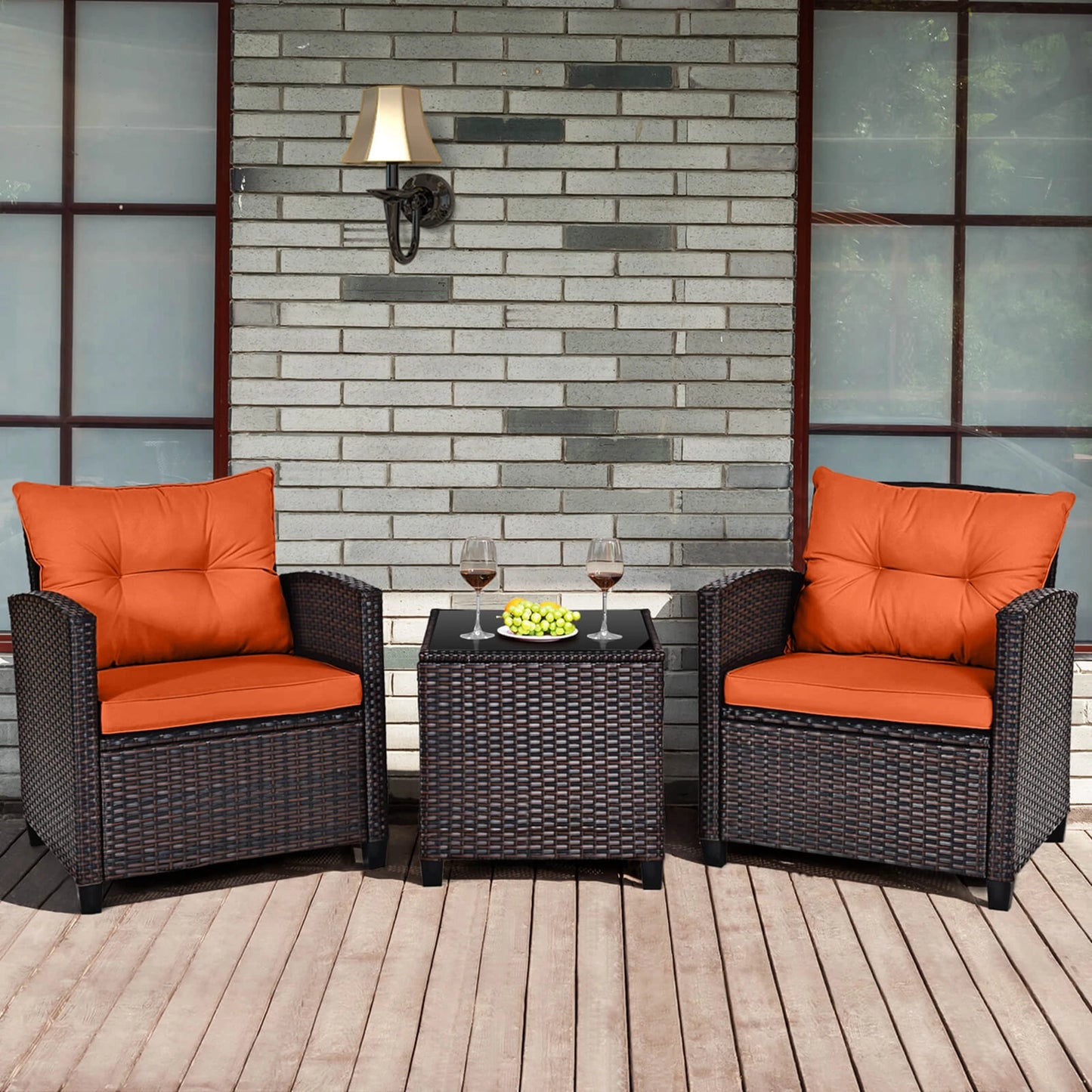 Homasis Outdoor Rattan Conversation Sofa Set Cushioned Patio Furniture