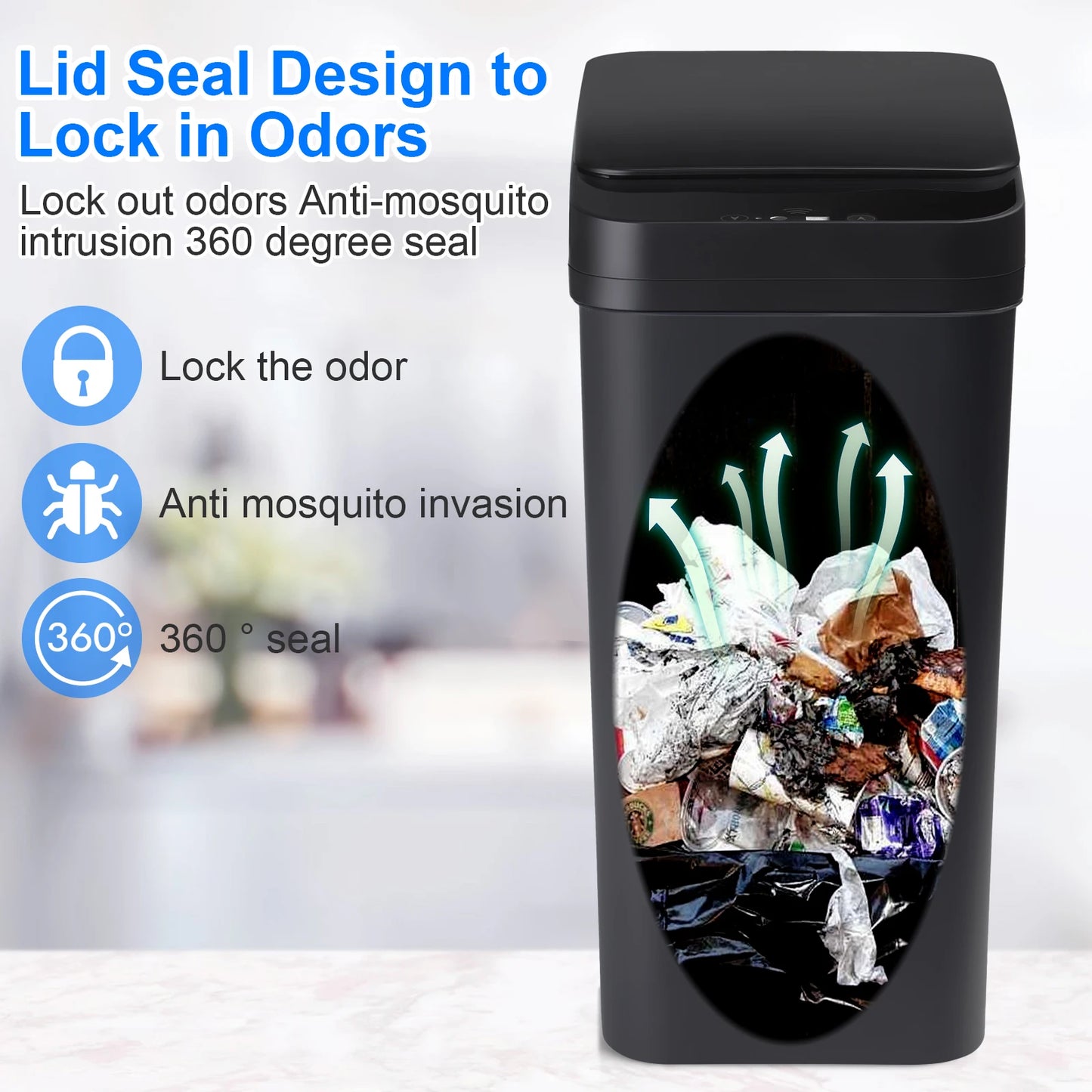 Touchless Motion Sensor Automatic Slim Bathroom Trash Can With Lid