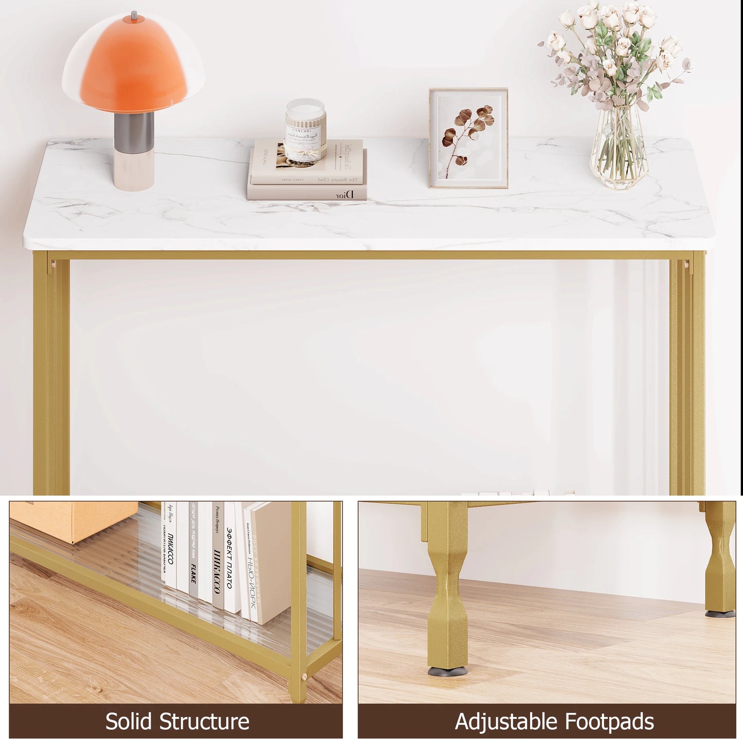 HobbyLane Console Table Sofa Table With Glass Shelf Metal Frame