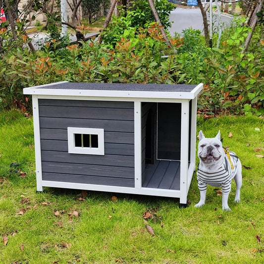 Outdoor Wooden Puppy Kennel with Durable Roof and Porch Terrace