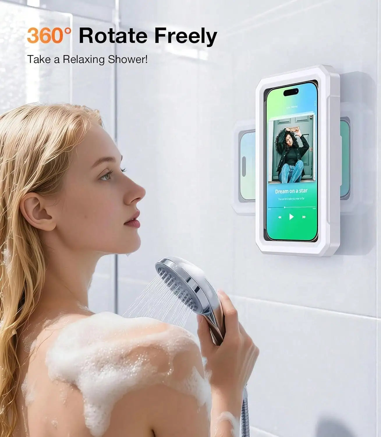 Waterproof Shower Phone Holder 360 Degree Retractable Wall Mount