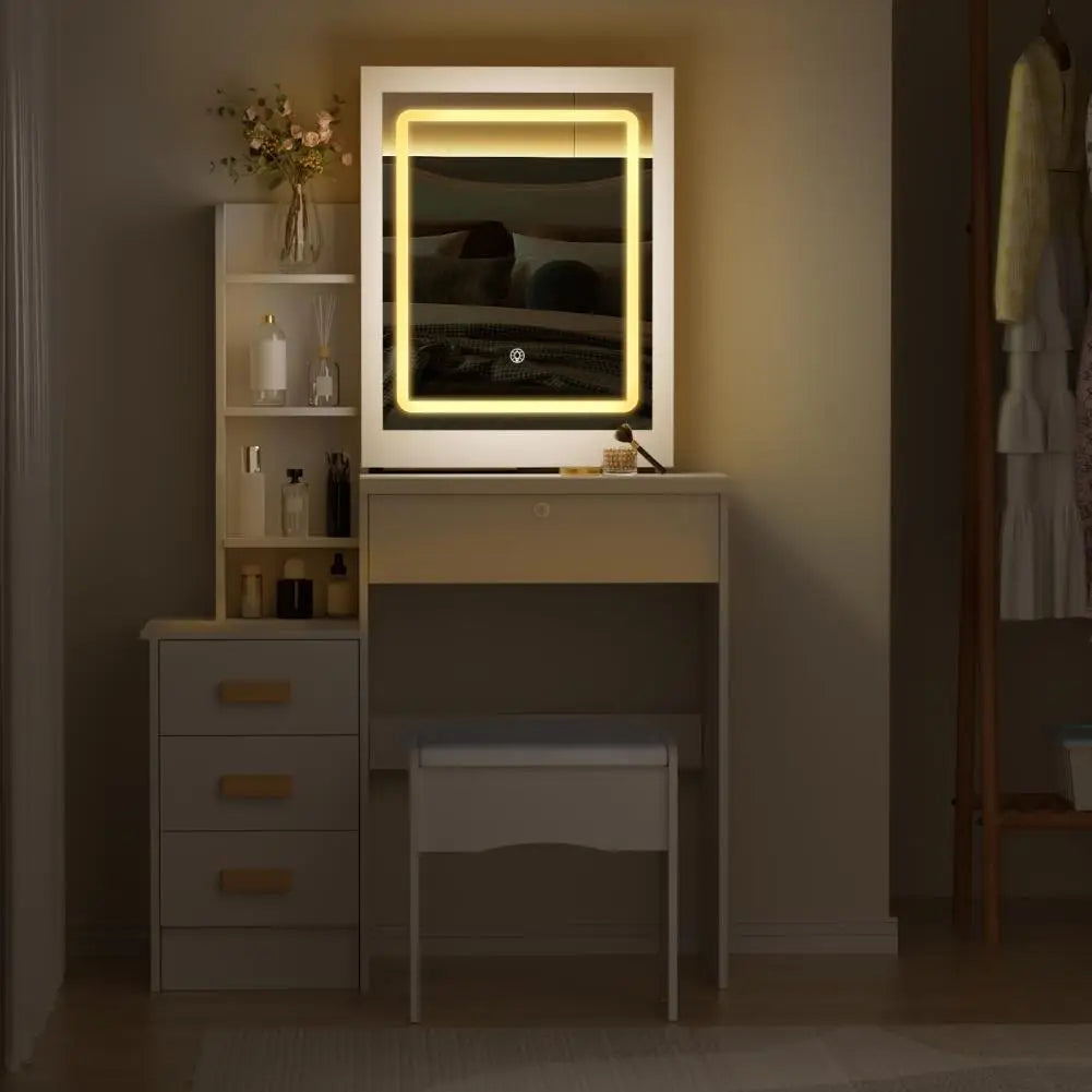Diowewea Vanity Desk With Sliding Mirror And Lights