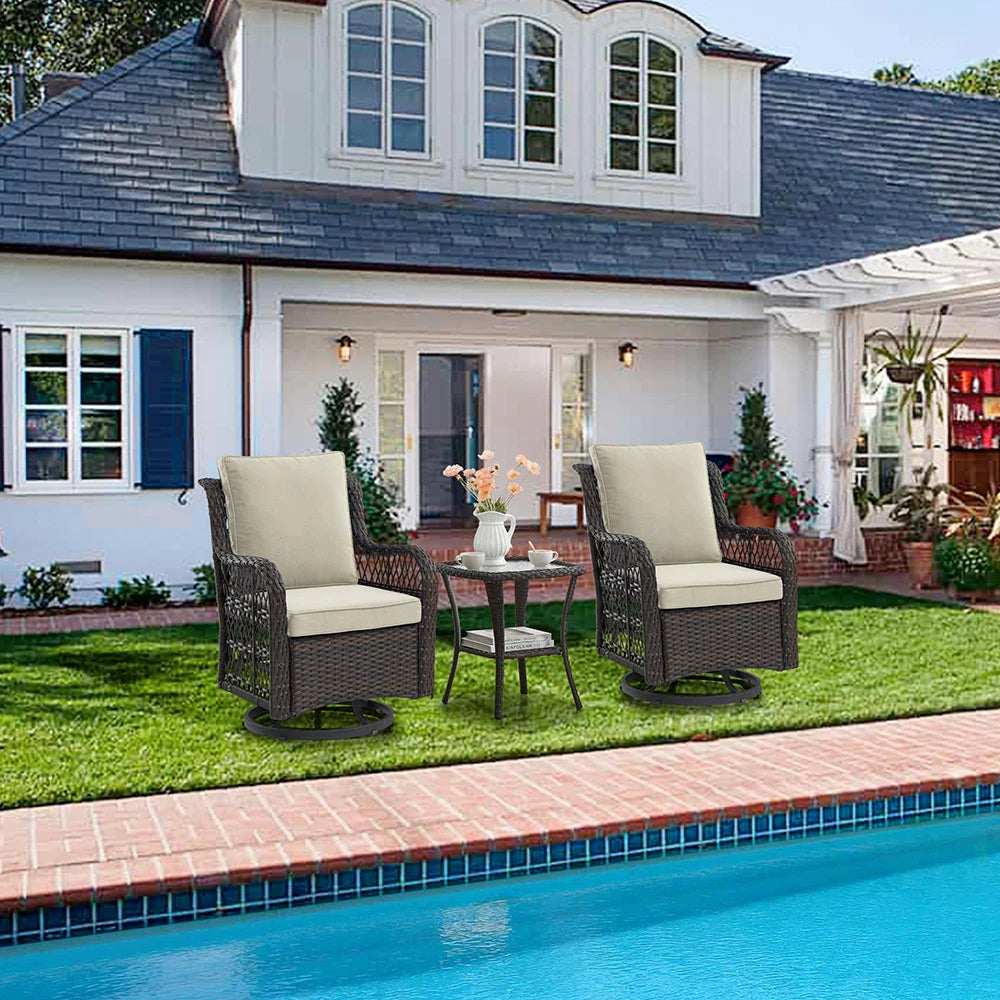 HiMISS 3-Piece Wicker Patio Set With Rocking Chairs