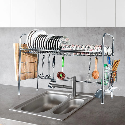 2-Tier Dish Drying Rack Stainless Steel Utensil Holder