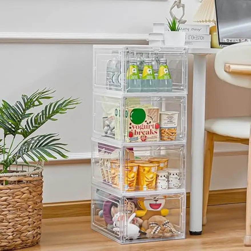 Clear Plastic Storage Bins With Magnetic Lids Stackable Organizer Home Office