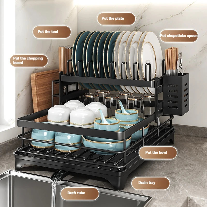 ATMDOG Stainless Steel Dish Drying Rack With Drainboard Plate Drainer Over Sink
