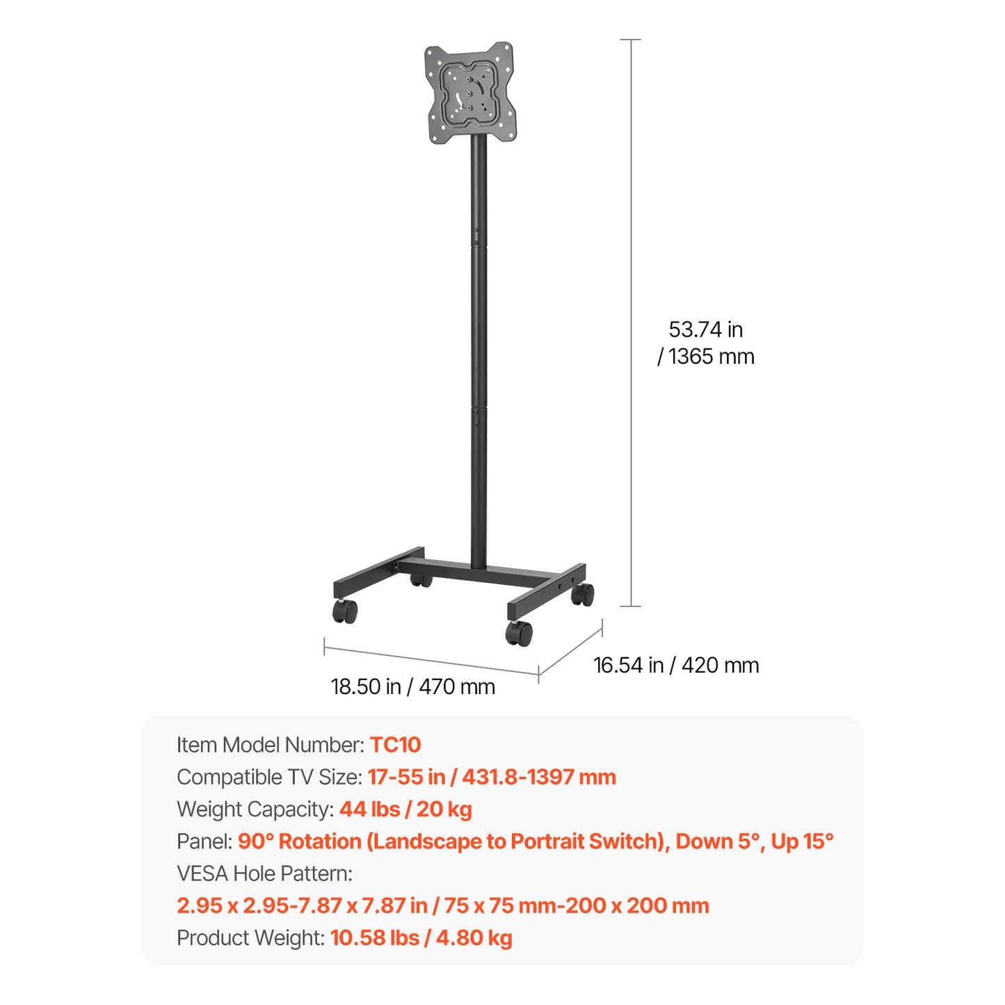 SucceBuy Rolling TV Stand With Wheels For Versatile TVs