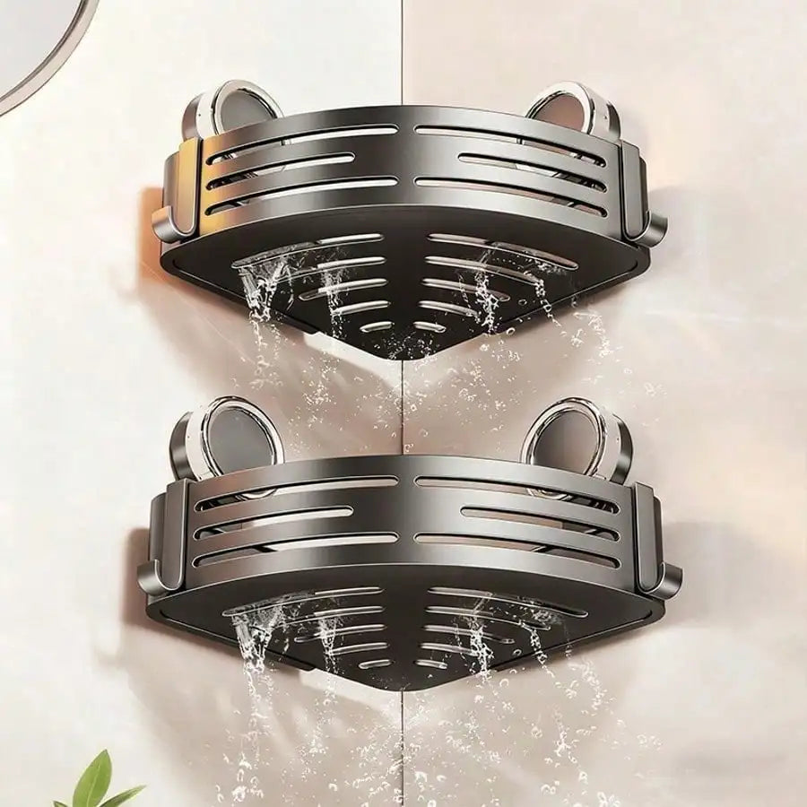 Suction Cup Shower Corner Shelf Wall Mount Organizer With Hooks