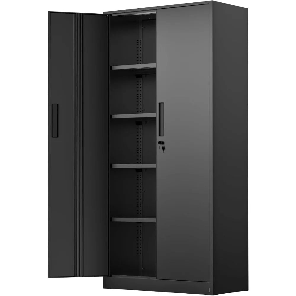 Metal Tall Storage Cabinet With Lockable Doors For Garage Organization