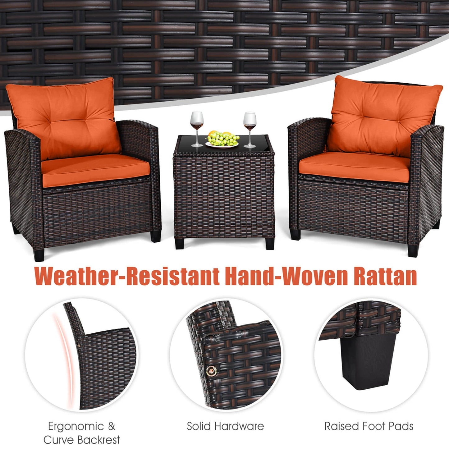 Homasis Outdoor Rattan Conversation Sofa Set Cushioned Patio Furniture