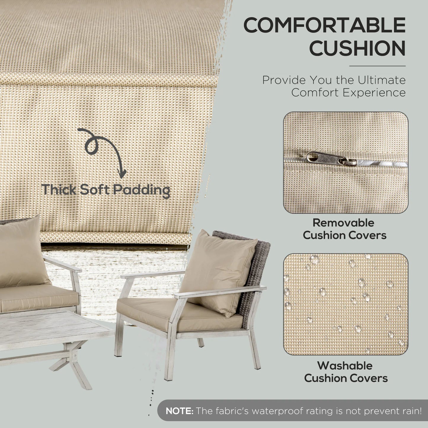 4 Pieces Patio Wicker Conversation Set, Outdoor Pe Rattan Loveseat Furniture W/ Coffee Table Cushions for Backyard, Patio, Beige