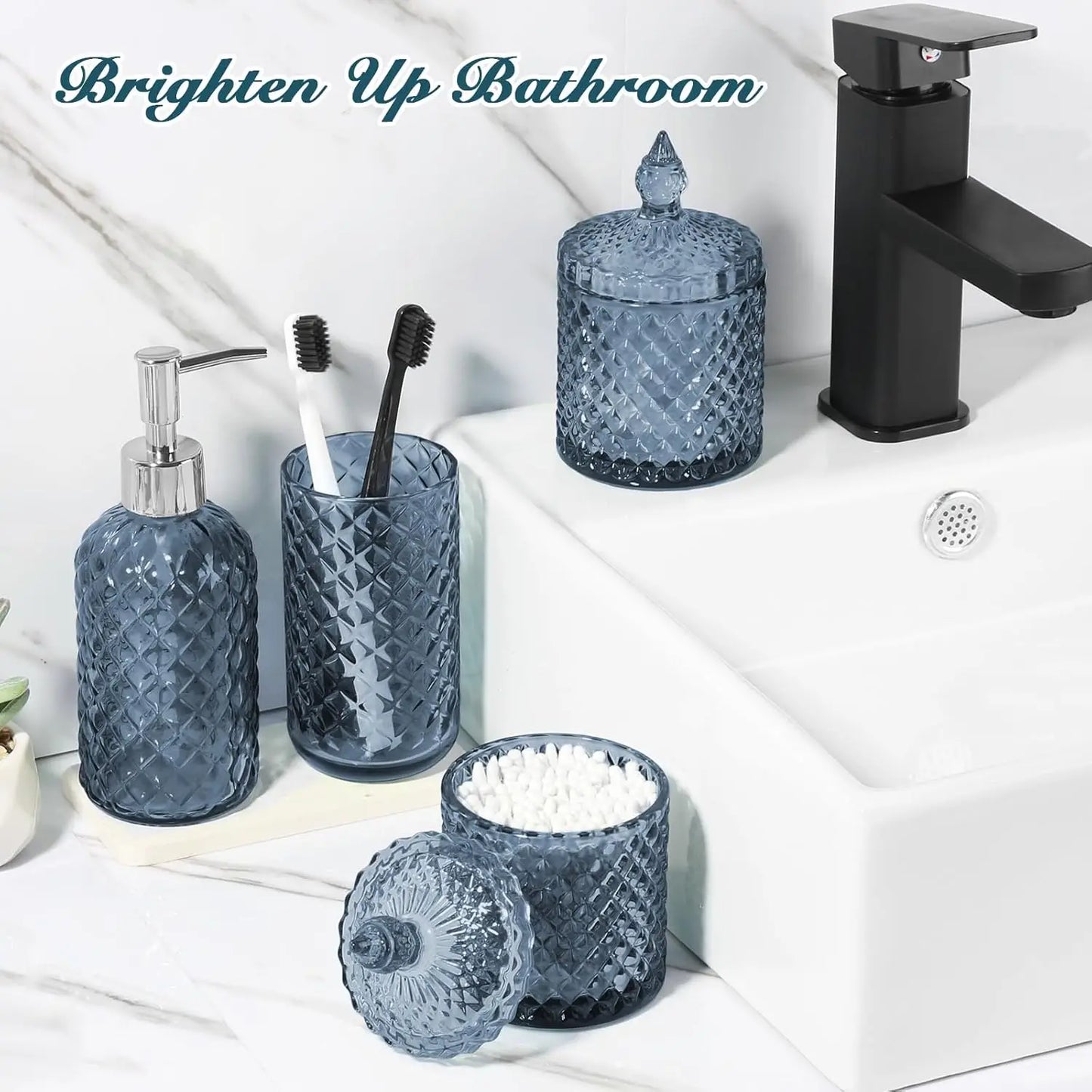 Diamond Pattern Glass Bathroom Set 4-Piece Soap Dispenser And Holders