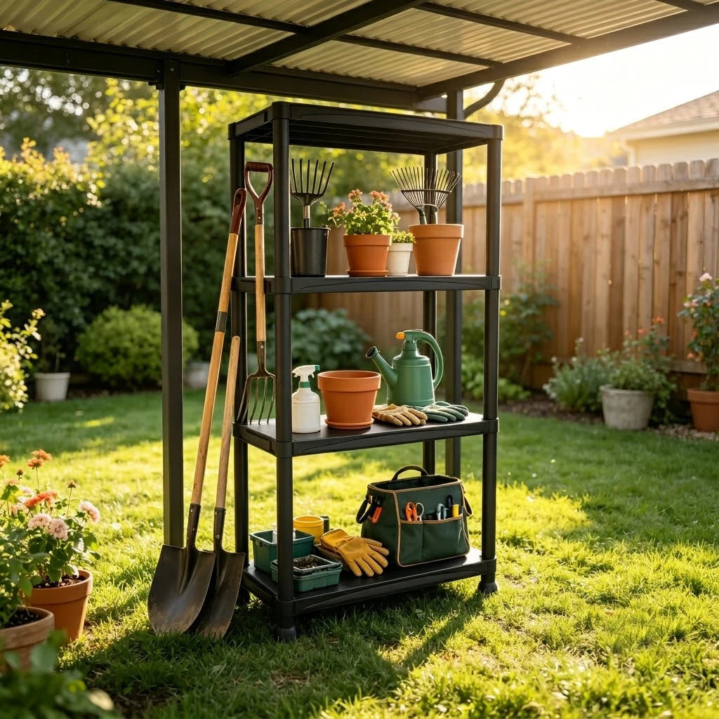 Plastic Storage Shelving Unit Four And Five Tier Heavy Duty Utility Rack