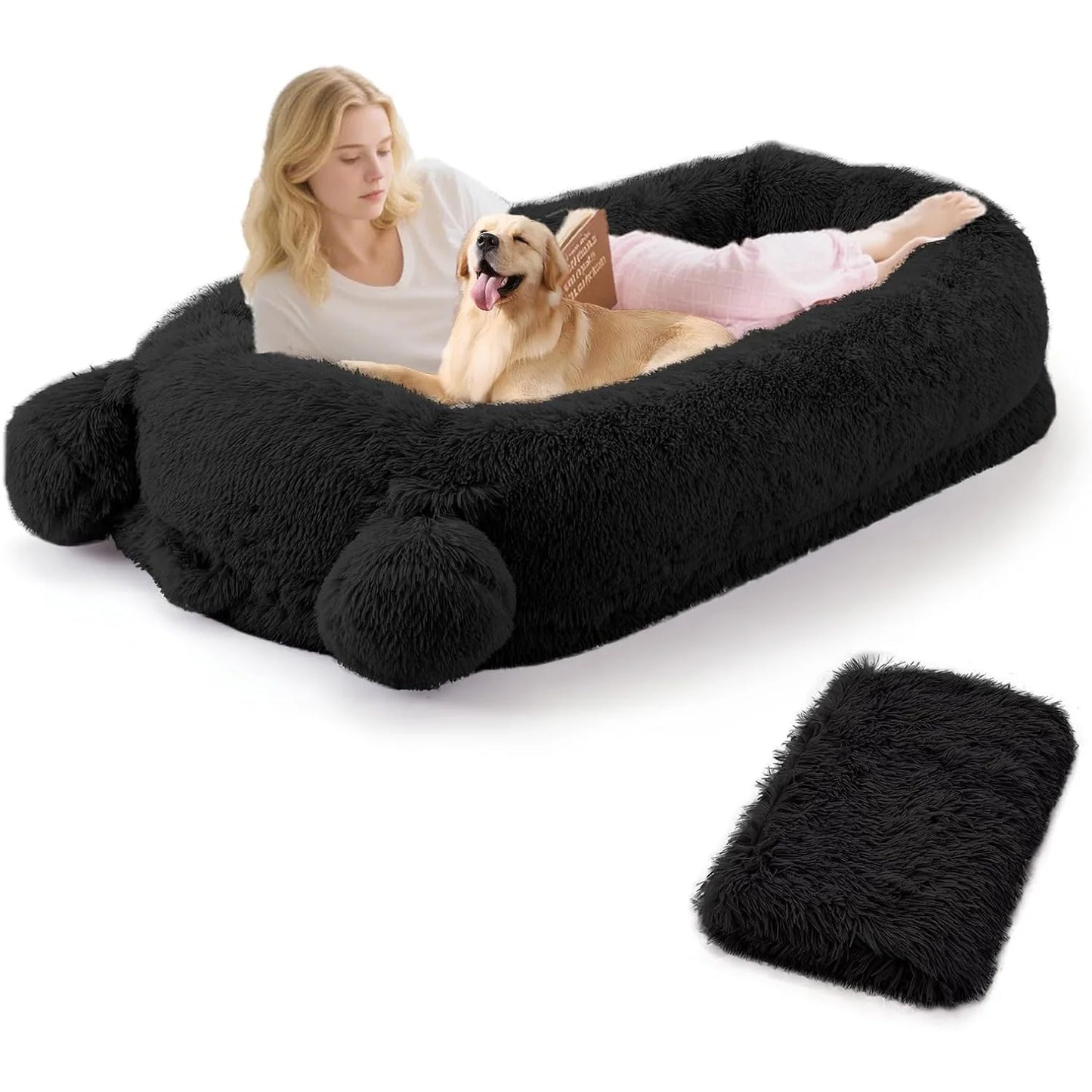 HiMISS Dog Bed With Removable Cover, Storage Pockets, Matching Blanket