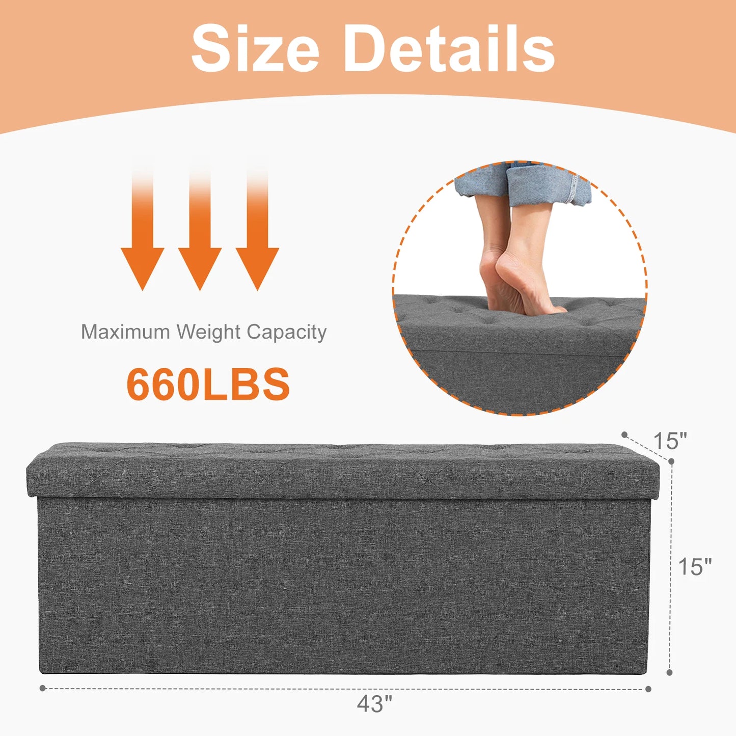 JHK Folding Storage Ottoman Bench With Hidden Storage And Toy Box