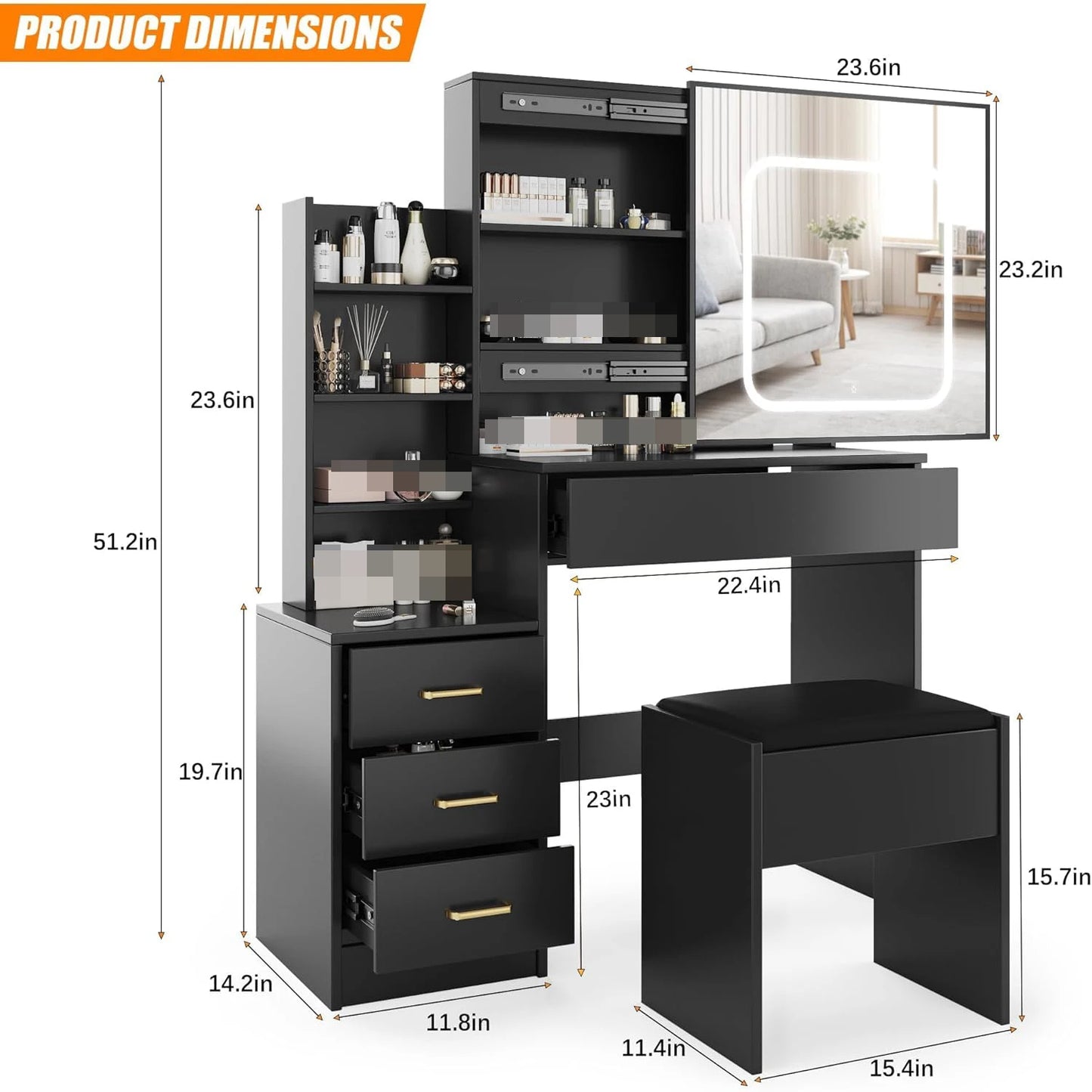 HiMISS Vanity Desk With Mirror And Superior Led Lighting