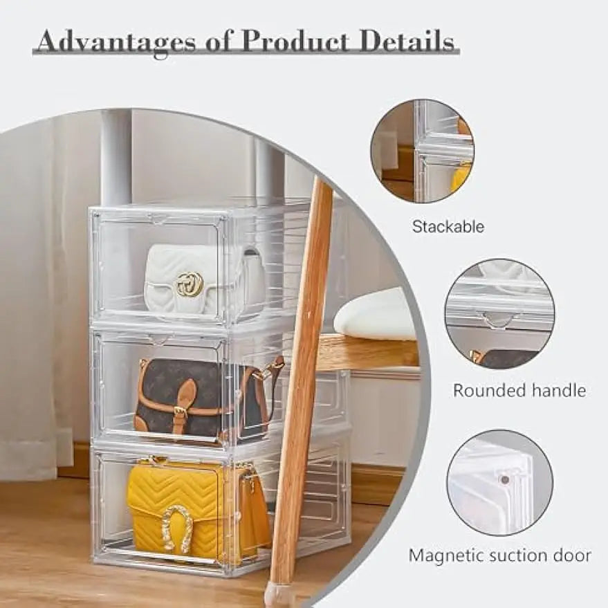 Clear Plastic Storage Bins With Magnetic Lids Stackable Organizer Home Office