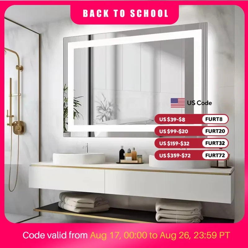 JHK LED Bathroom Vanity Mirror With Tempered Glass And Backlight