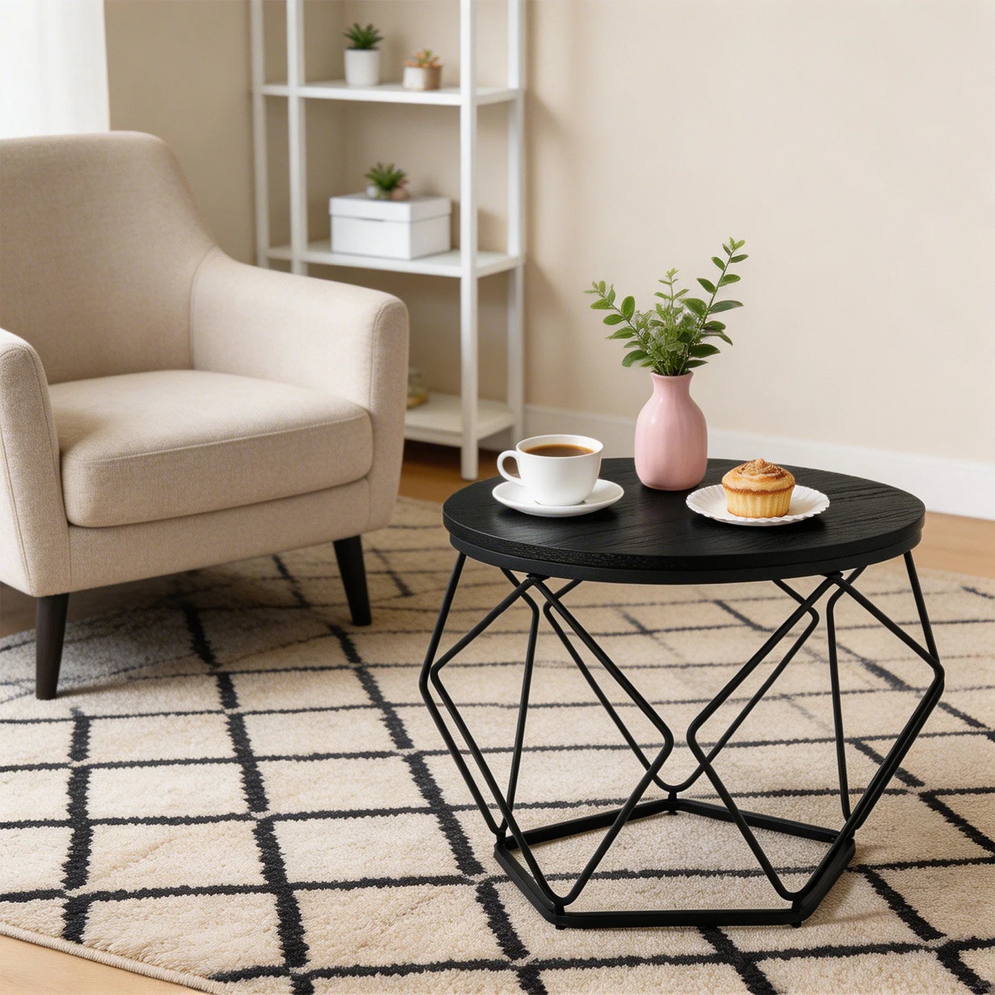 JHK Round Geometric Metal Coffee Table Set For Living Room