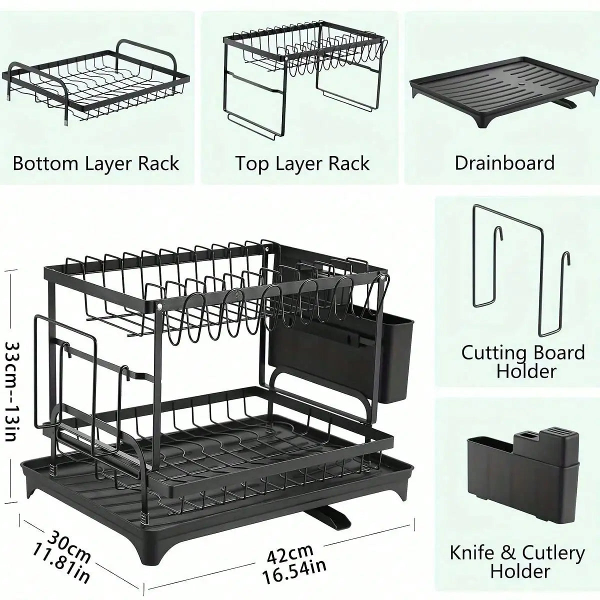 Dish Drying Rack, 2 Tier Large Dish Drying Rack For Kitchen Counter With Drainboard Stainless Steel Dish Drainer For Dish/Knifes