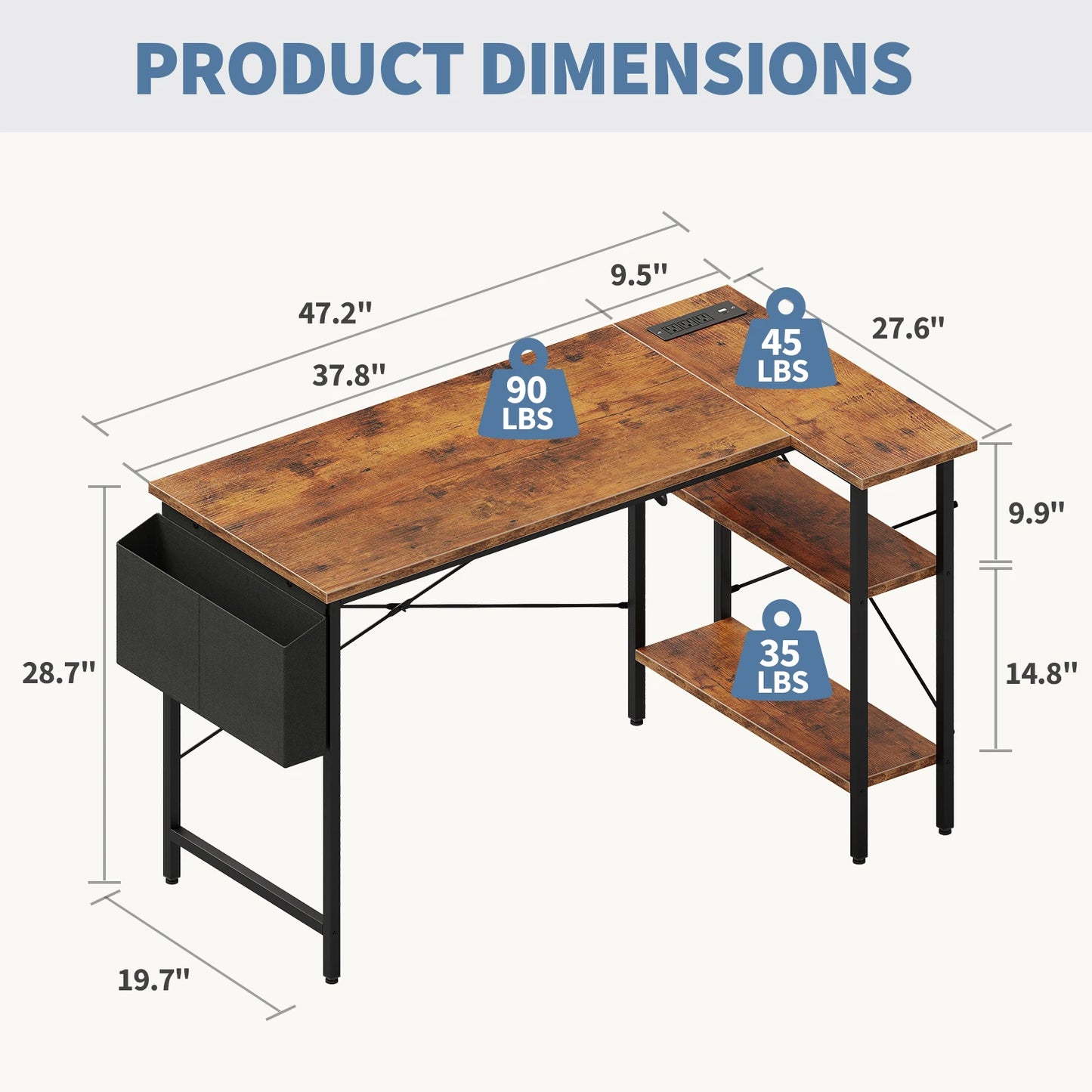 JHK L Shaped Corner Gaming Desk With Power Strip Storage Shelves