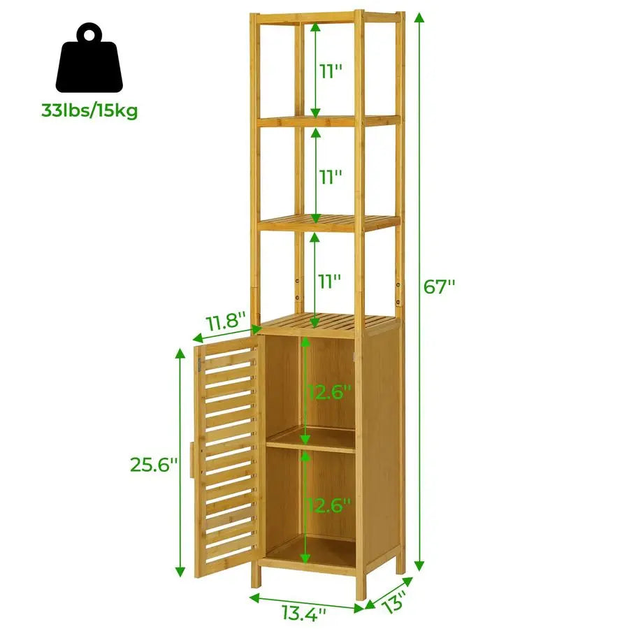 Tall Slim Storage Cabinet With Shutter Door 3 Tier Shelves