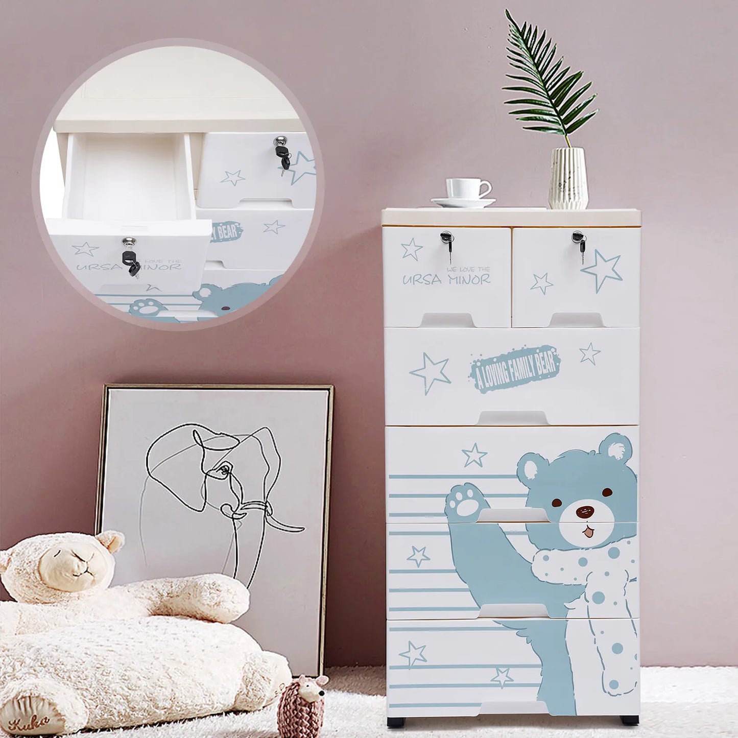 Kids Closet Dresser Organizer With Six Drawers For Dolls