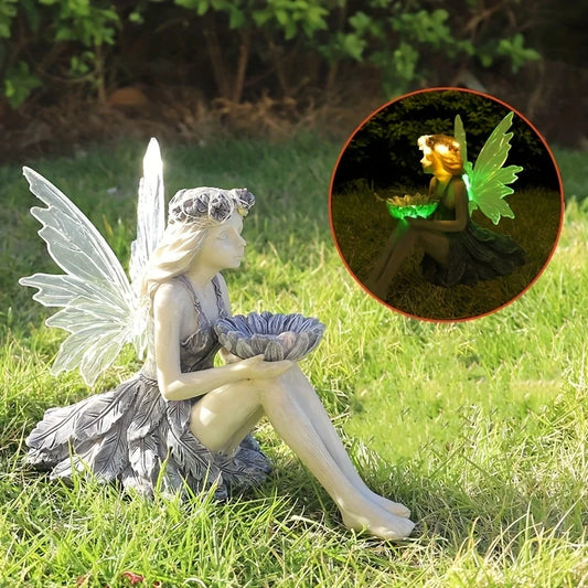 Outdoor Garden Solar Fairy Statue Light Resin Flower Decor