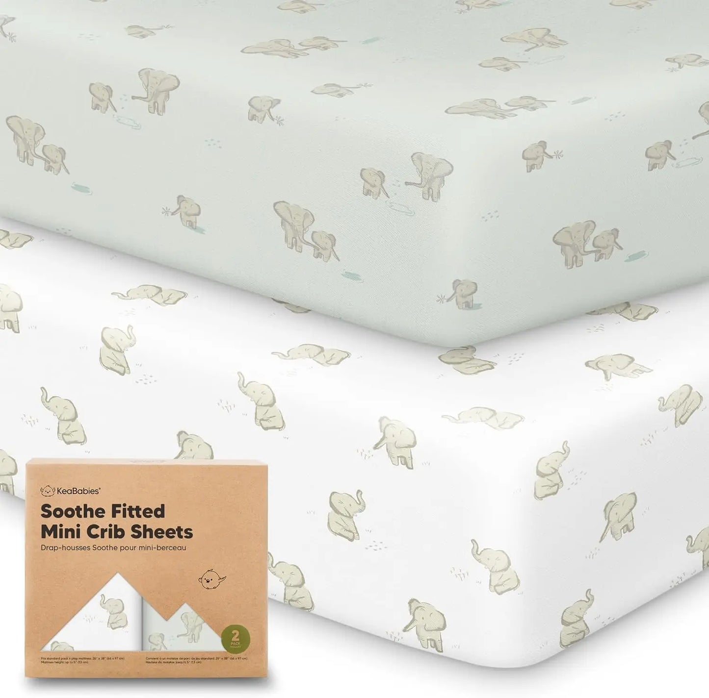 2-Pack Mini Crib Sheets Fitted - 38x26 Pack N Play Sheets for Pack and Play Mattress, Organic Cotton, Soft & Breathable Playard