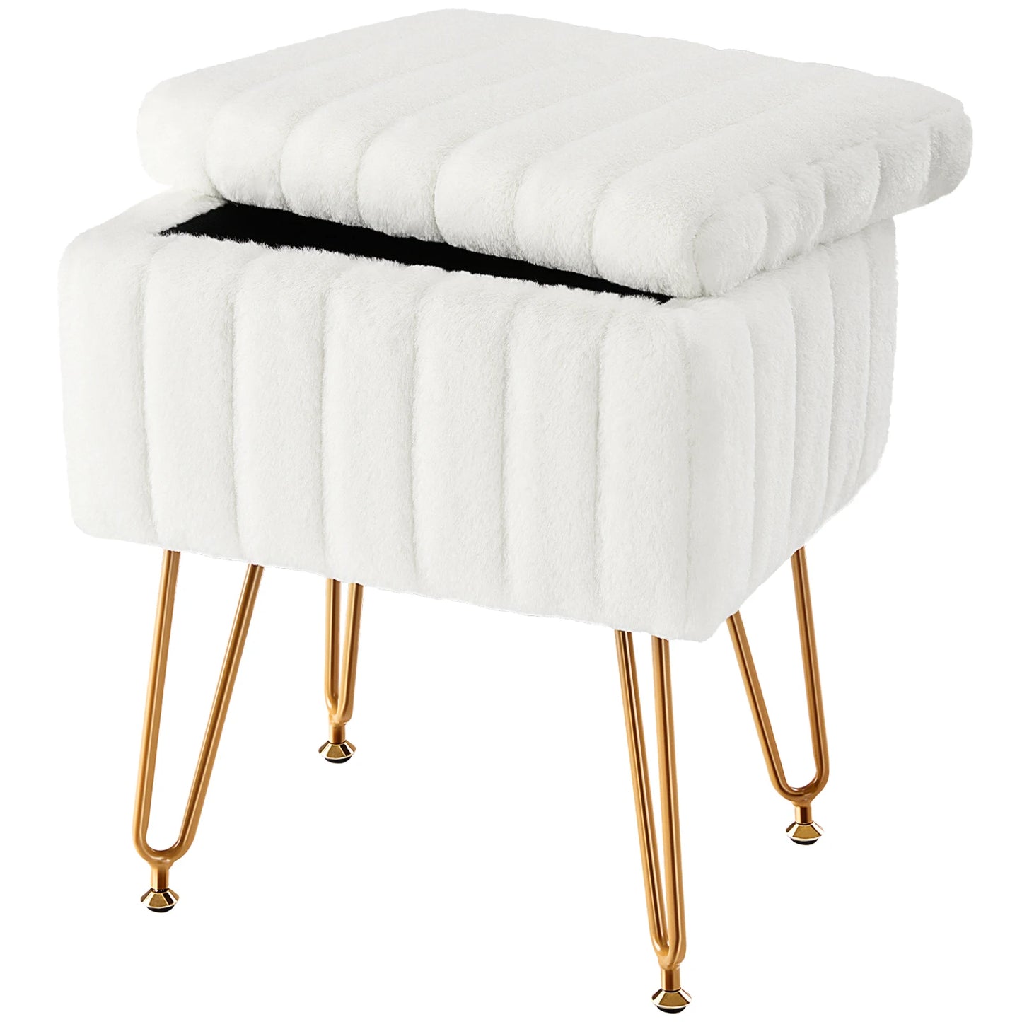 JHK Faux Fur Storage Ottoman With Padded Metal Legs